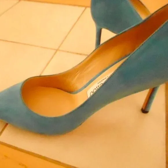 Jimmy Choo London Blue Suede High Heel Pumps - Picture 4 of 10